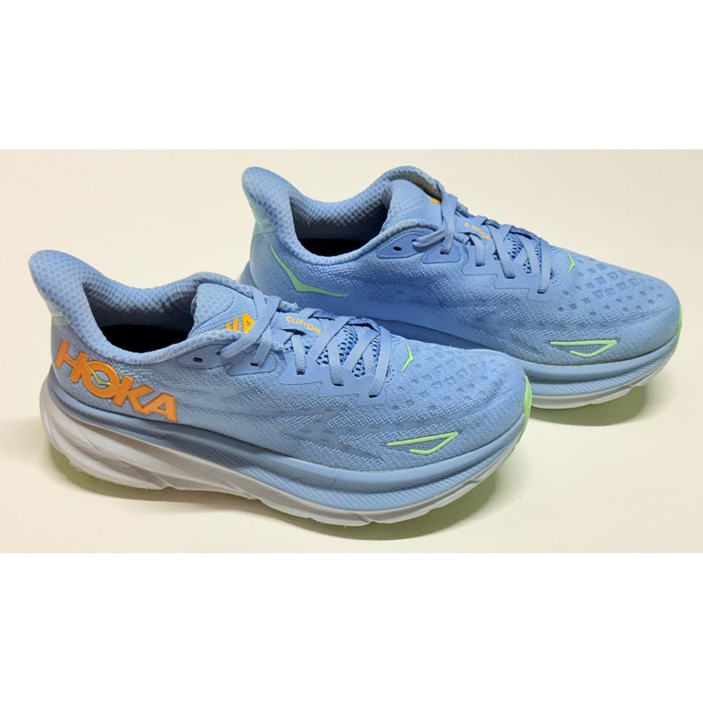 Hoka Clifton 9 Mens Running Shoes Blue Lime Green 1127895 DLL Size 9 Wide